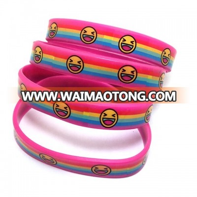 Fashion Emoji silicone wristband with rainbow color